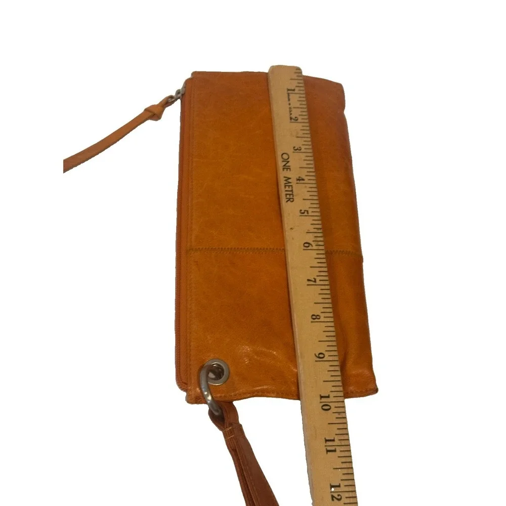 HOBO The Original Orange Leather Wristlet Clutch Bag Geometric Lining Grommet